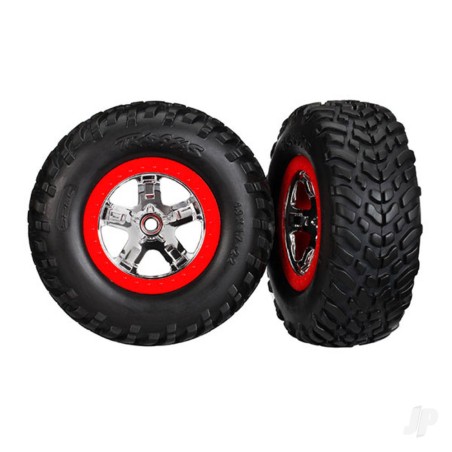 Traxxas SCT Chome Tyres and Wheels, Red Beadlock (Pair)