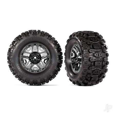 Traxxas Tyres and Wheels, Assembled, Glued (Black Chrome 2.8in Wheels, Sledgehammer Tyres, Foam Inserts) (2 pcs) (TSM Rated)