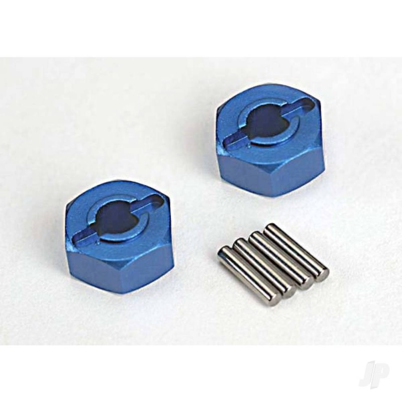 Traxxas Wheel Hubs, hex (Blue-anodised, lightweight aluminium) (2 pcs) / axle pins (4 pcs)