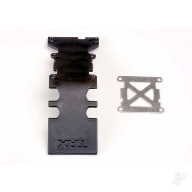 Traxxas Skidplate, Rear plastic (black) / stainless Steel plate