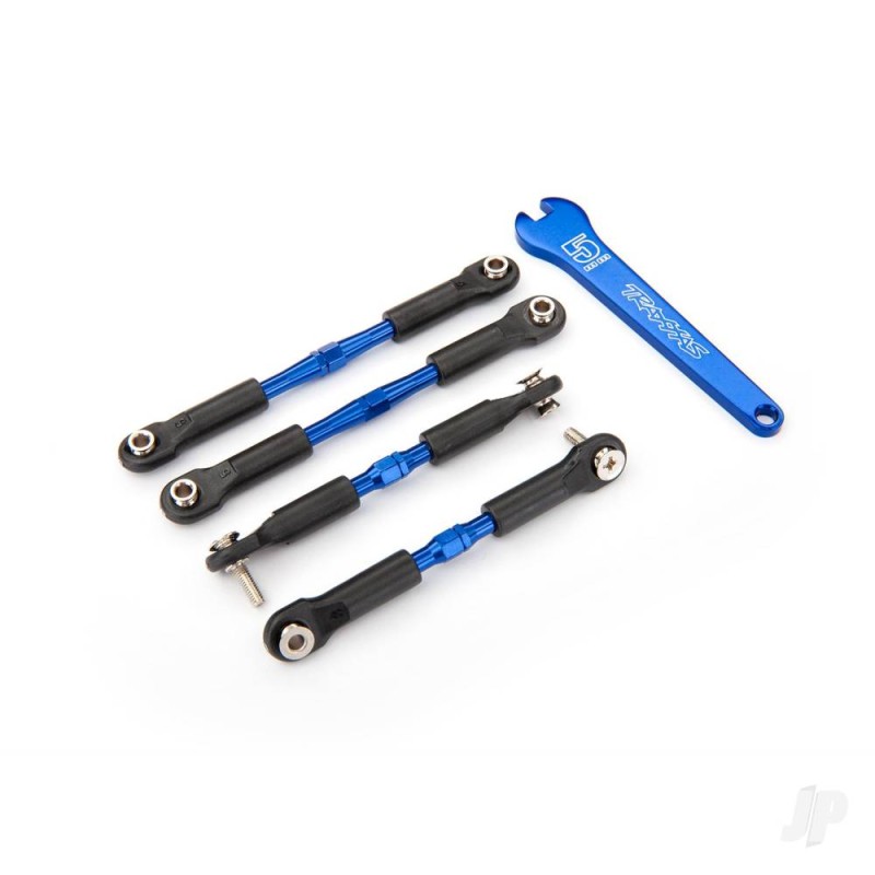 Traxxas Turnbuckles, aluminium (Blue-anodised), camber links, Front, 39mm (2 pcs), Rear, 49mm (2 pcs) (assembled with rod ends &
