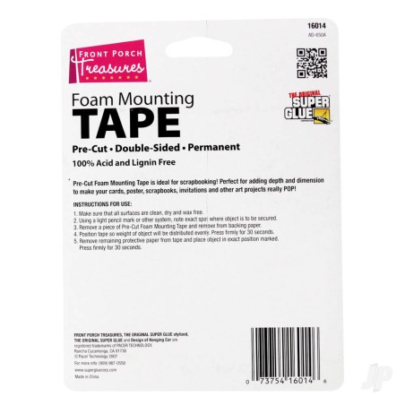 Super Glue Foam Mounting Tape, Double-Sided, Pre-Cut (.75in x 10ft)
