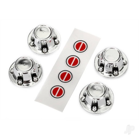 Traxxas Center caps, wheel (chrome) (4 pcs) / decal sheet (requires 8255A extended stub axle)