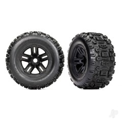 Traxxas Tyres and wheels, assembled, glued (3.8in black wheels, Sledgehammer Tyres, foam inserts) (2)