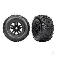 Traxxas Tyres and wheels, assembled, glued (3.8in black wheels, Sledgehammer Tyres, foam inserts) (2)