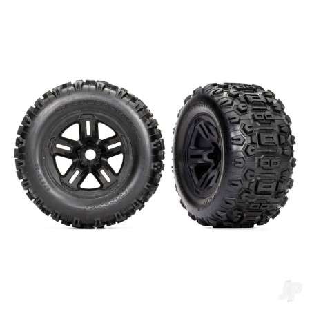 Traxxas Tyres and wheels, assembled, glued (3.8in black wheels, Sledgehammer Tyres, foam inserts) (2)