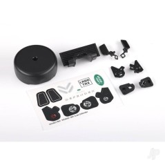 Traxxas Grille/ mirrors, side (left & right)/ spare Tyre cover/ light retainers, body (front & rear, left & right)/ decal sheet 