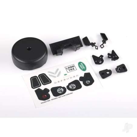 Traxxas Grille/ mirrors, side (left & right)/ spare Tyre cover/ light retainers, body (front & rear, left & right)/ decal sheet 