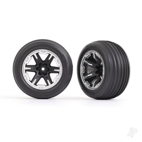 Traxxas Tyres & wheels, assembled, glued (2.8') (RXT black & satin wheels, ribbed Tyres, foam inserts) (electric front) (2)