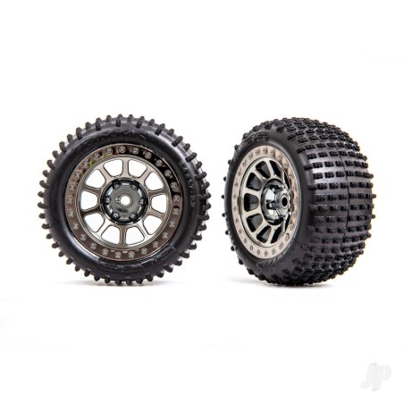 Traxxas Tyres & wheels, assembled (2.2' black chrome wheels, Alias 2.2' Tyres) (2) (Bandit rear, medium compound with foam inser