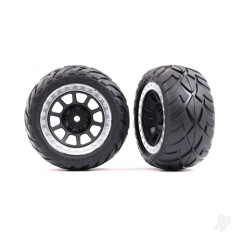 Traxxas Tyres & wheels, assembled (2.2' graphite gray, satin chrome beadlock wheels, Anaconda 2.2' Tyres with foam inserts) (2) 