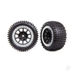 Traxxas Tyres & wheels, assembled (2.2' graphite gray, satin chrome beadlock wheels, Alias 2.2' Tyres) (2) (Bandit rear, medium 