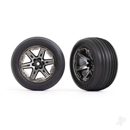 Traxxas Tyres & wheels, assembled, glued (2.8') (RXT black chrome wheels, ribbed Tyres, foam inserts) (electric front) (2)