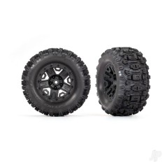 Traxxas Tyres & wheels, assembled, glued (black 2.8' wheels, Sledgehammer tyres, foam inserts) (electric rear) (2) (TSM rated)