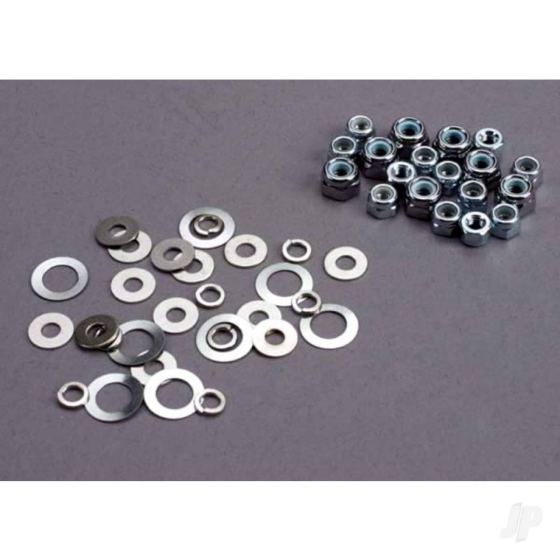 Traxxas Nut Set, lock nuts (3mm (11) and 4mm (7 pcs)) & washer Set