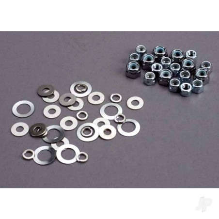Traxxas Nut Set, lock nuts (3mm (11) and 4mm (7 pcs)) & washer Set