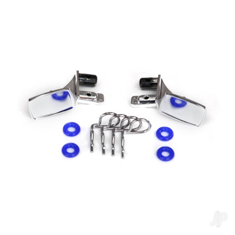 Traxxas Mirrors, side, chrome (left & right) / o-rings (4 pcs) / Body clips (4 pcs) (fits 8130 Body)