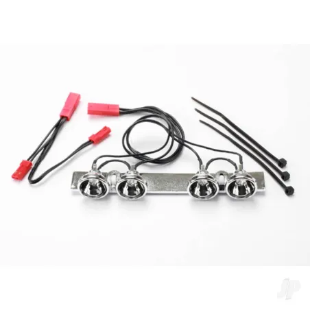 Traxxas LED light bar (chrome) (fits Summit roll cage) / light harness (4 clear lights) / harness adapter