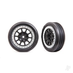 Traxxas Tyres & wheels, assembled (2.2' graphite gray, satin chrome beadlock wheels, Alias ribbed 2.2' Tyres) (2) (Bandit front,