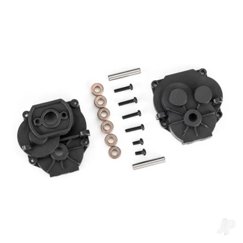 Traxxas Gearbox housing (front & rear)/ 2x4mm BCS (with threadlock) (2)/ 2x8mm BCS (4)/ 3x16mm pins (2)