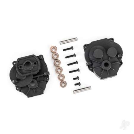 Traxxas Gearbox housing (front & rear)/ 2x4mm BCS (with threadlock) (2)/ 2x8mm BCS (4)/ 3x16mm pins (2)