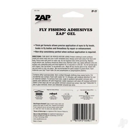 Zap Fly Fishing Adhesives Zap Gel (0.10oz, 3g)