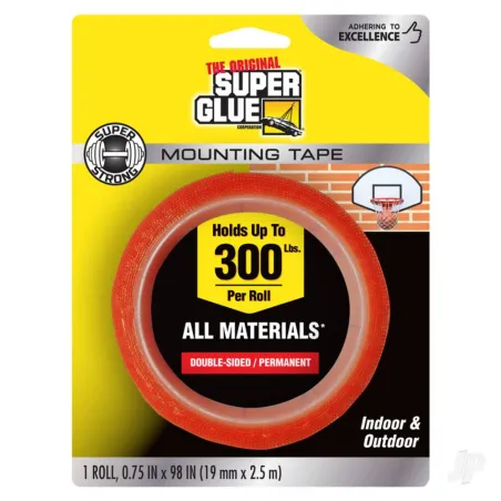 Super Glue Double-Sided Permanent Mounting Tape (1 roll, 19mmx2.5m)