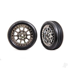 Traxxas Tyres & wheels, assembled (2.2' black chrome wheels, Alias ribbed 2.2' Tyres) (2) (Bandit front, medium compound w/ foam