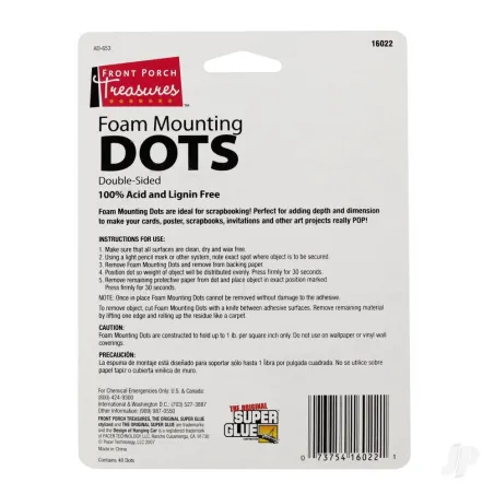 Super Glue Foam Mounting Dots, Double-Sided, .75in Diameter, (48 Dots)