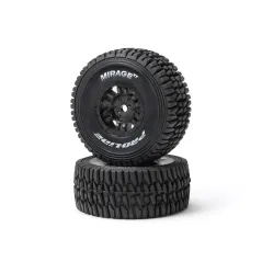 1/16 Mirage TT Front/Rear Tires Mounted Black Split Six Whee