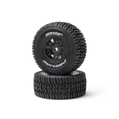 1/16 Mirage TT Front/Rear Tires Mounted Black Split Six Whee