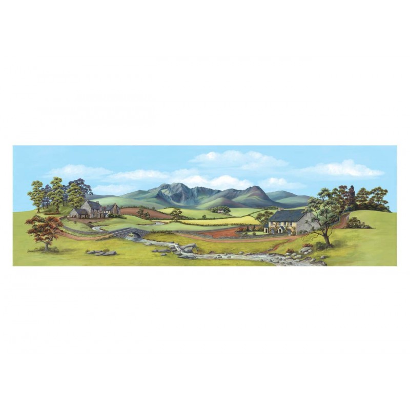 Peco Medium background Country with River 178mm x 559mm (7in x 22in)