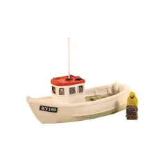 HARBURN HOBBIES Lobster Boat (Red Roof) With Fisherman - L-100mm/W-36mm OO Gauge QS400