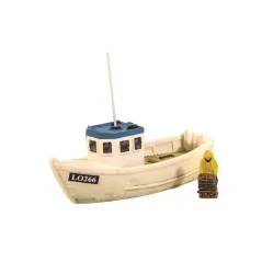 HARBURN HOBBIES Lobster Boat (Blue Roof) with fisherman - L-100mm/W-36mm OO Gauge QS401