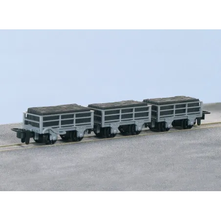 Peco OO-9 FR 2 Ton Slate Wagon Un-Bracked X 2, Bracked X 1 OO9 Gauge GR-321