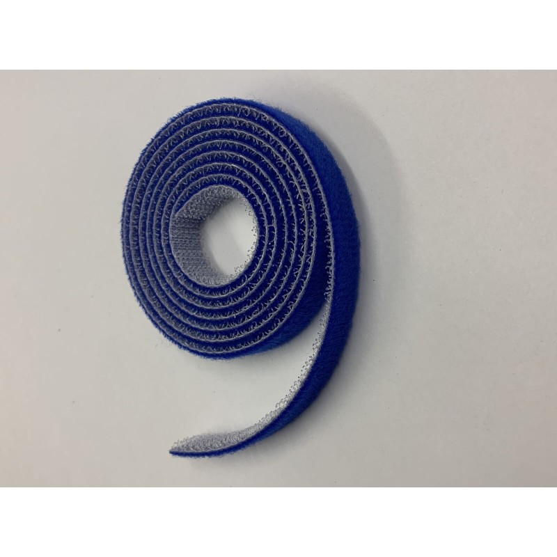 10mm Wide hook and loop (loops & hooks integrated) 1 Meter - Blue