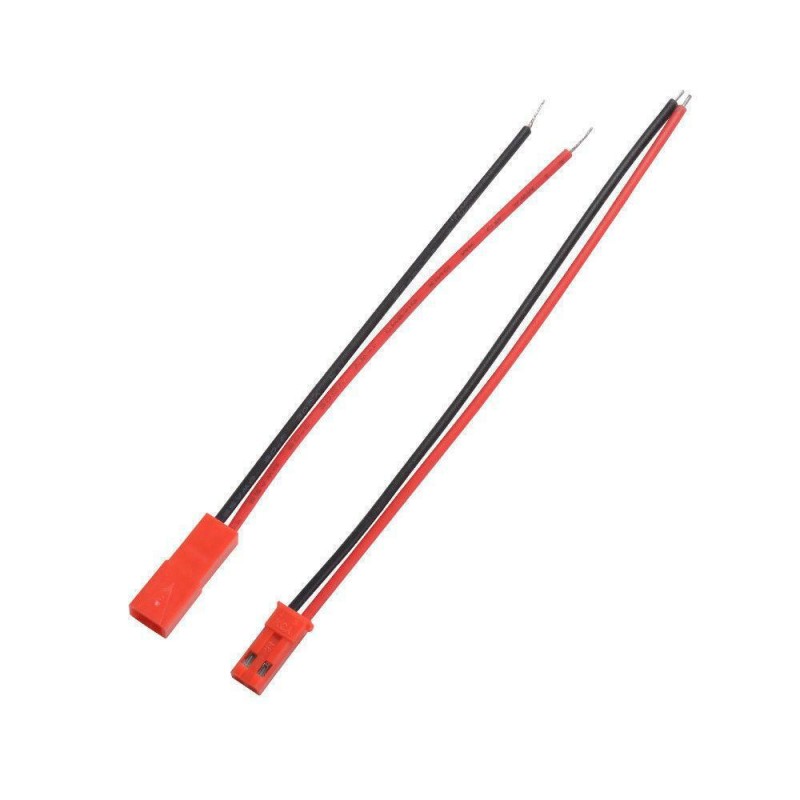  JST Connector Pair Plug + Socket 2pin Battery leads Red + Black Wire 200mm