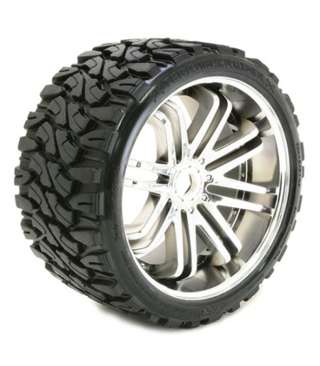SWEEP TERRAIN CRUSHER BELTED TYRE ON SILVER 17MM WHEELS 1/4 OFFSET